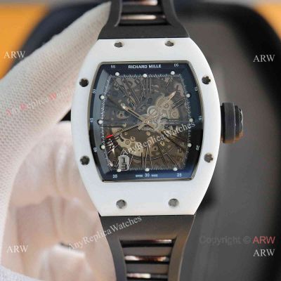 Best Quality Richard Mille RM 010 White Ceramic & Black Roman Watch Auto 49mm